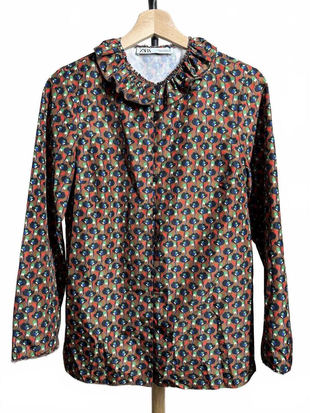 Zara Printed Ruffle Collar Blouse